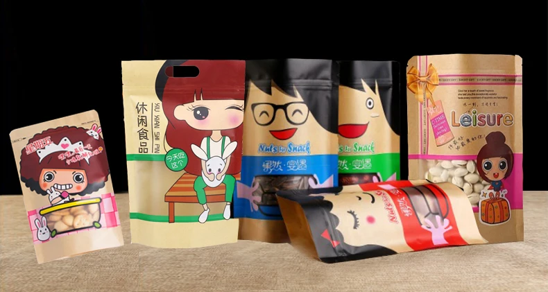 1 visible,transparent,packaging,resealing,pattern,colored Print,character,Cartoon,portable,kraft paper,storage,food,nuts,casual bag,biscuit,candy,standing,zipper,ziplock (1) - 