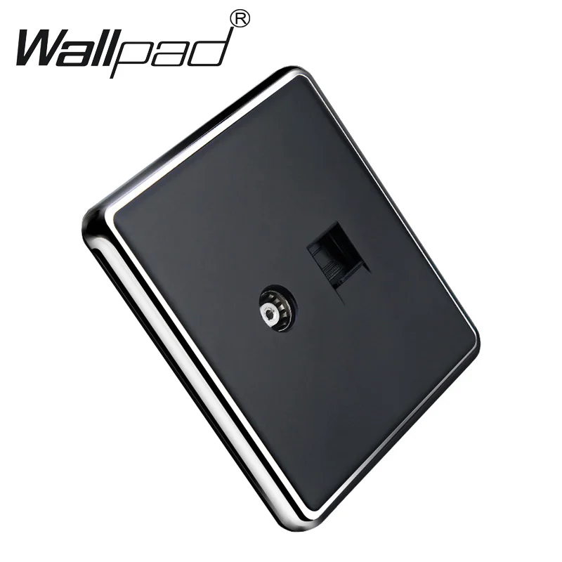 TV DATA Wallpad хромированная рамка черная ТВ розетка настенная коосевая с Eternet RJ45
