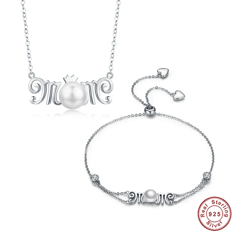 

2019 New 100% 925 Sterling Silver Mother Gift for Mother Lace up Clasp Chain Bracelet and Mom Necklace Silver Jewelry Set