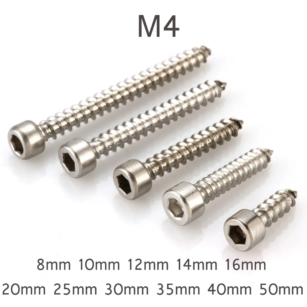 500pcs M4 Self Tapping Screw 304 Stainless Steel Hexagon Socket Cap Head Self-tapping Screw M4*(8-50) mm