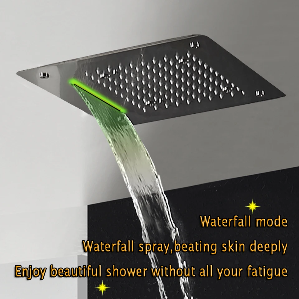 Us 586 5 49 Off Bathroom Shower Panel With Led Ceiling Shower Head Bath Thermostatic Mixer Valve Tap Rain Waterfall Shower Massage Jets Gf5326 In