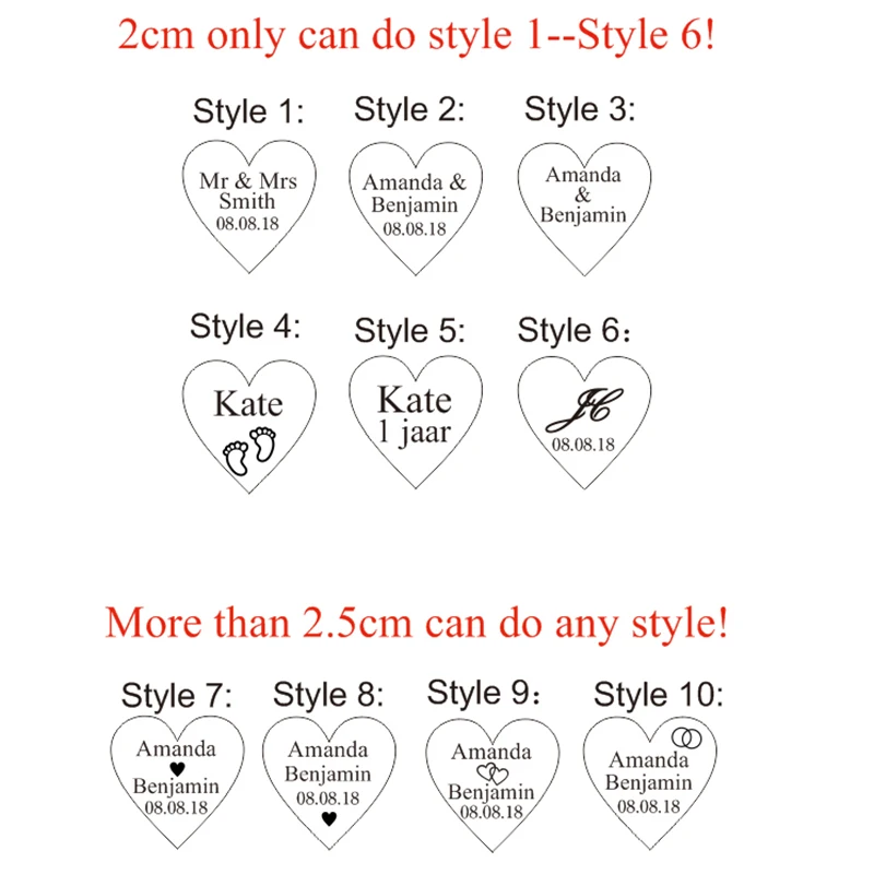 50 Pieces Personalized Engraved Baby Baptism Hangs Love Heart Wedding Table Decoration Favors Hearts