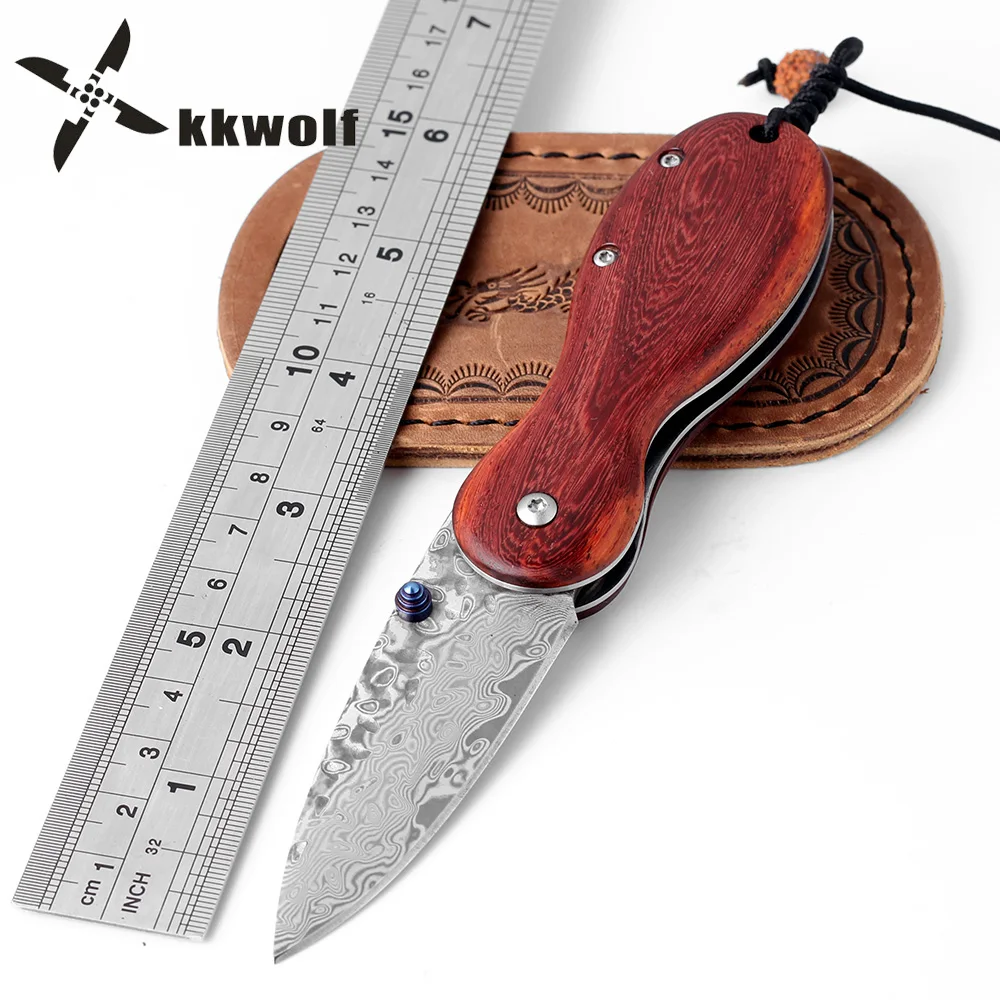 Продажа KKWOLF Новый VG10 Дамаск карманный нож Япония Дамасская сталь выживания складной нож EDC портативный автомобильный брелок инструмент glft