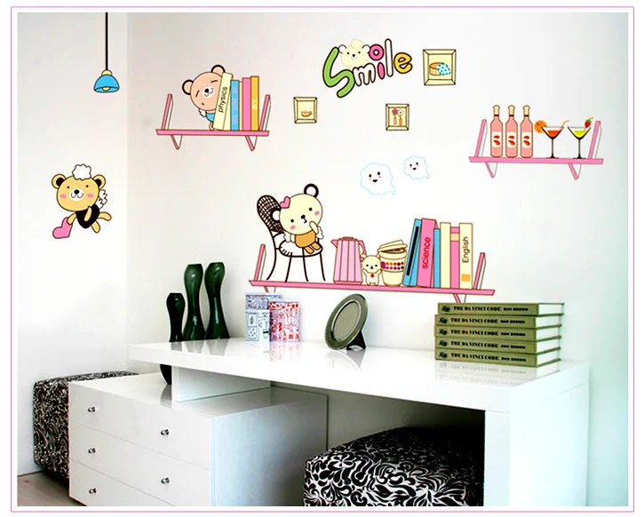 cheap Cartoon Bear Book Shelves Wall Decal for Kids Room Nursery Home Decor Wall Poster Removable PVC Wall Sticker Wallpaper Decor