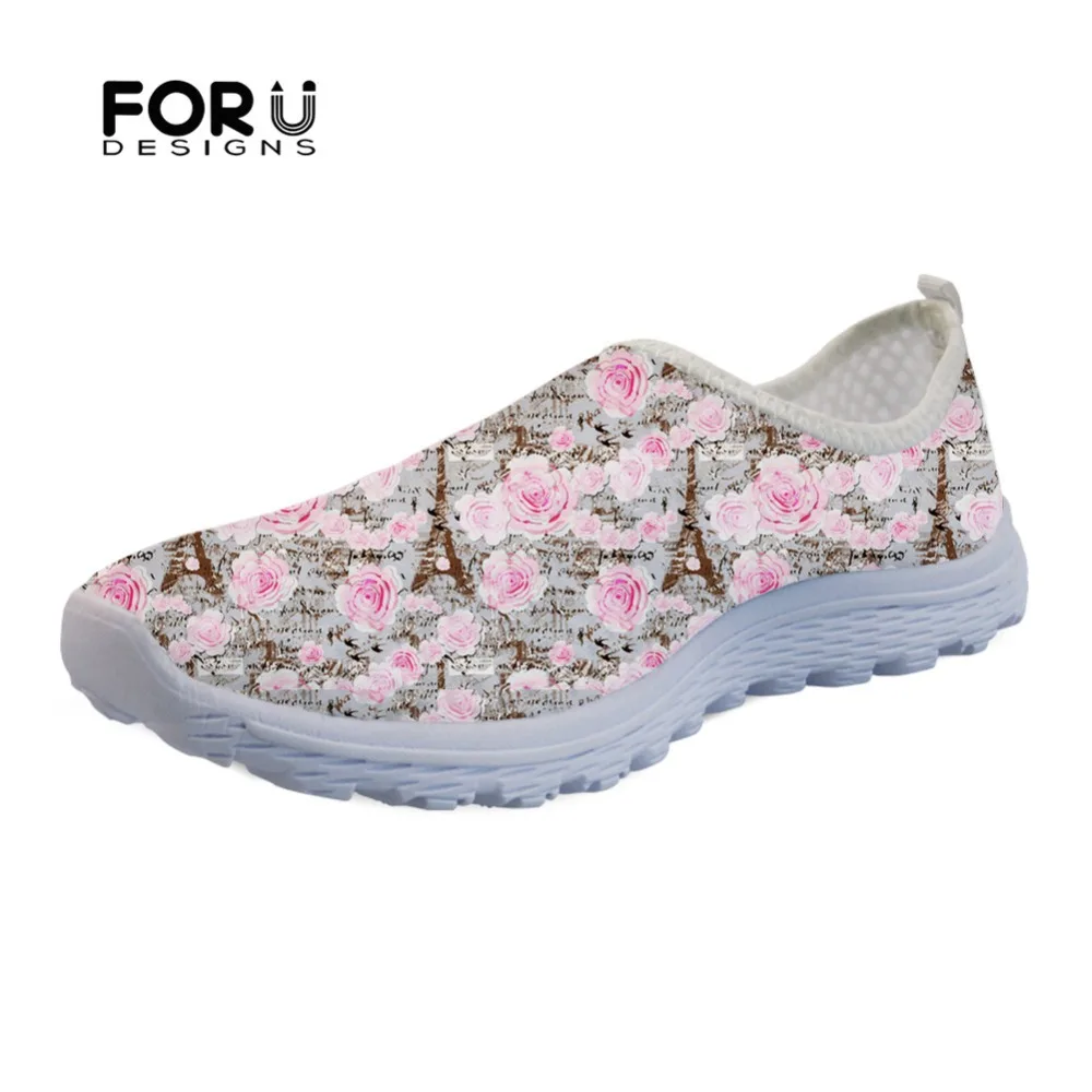 

FORUDESIGNS 3D Eiffel Tower Print Fashion Women Flats Shoes Woman Sneakers Slip-on Comfortable Mesh Ladies Loafers Summer Girls