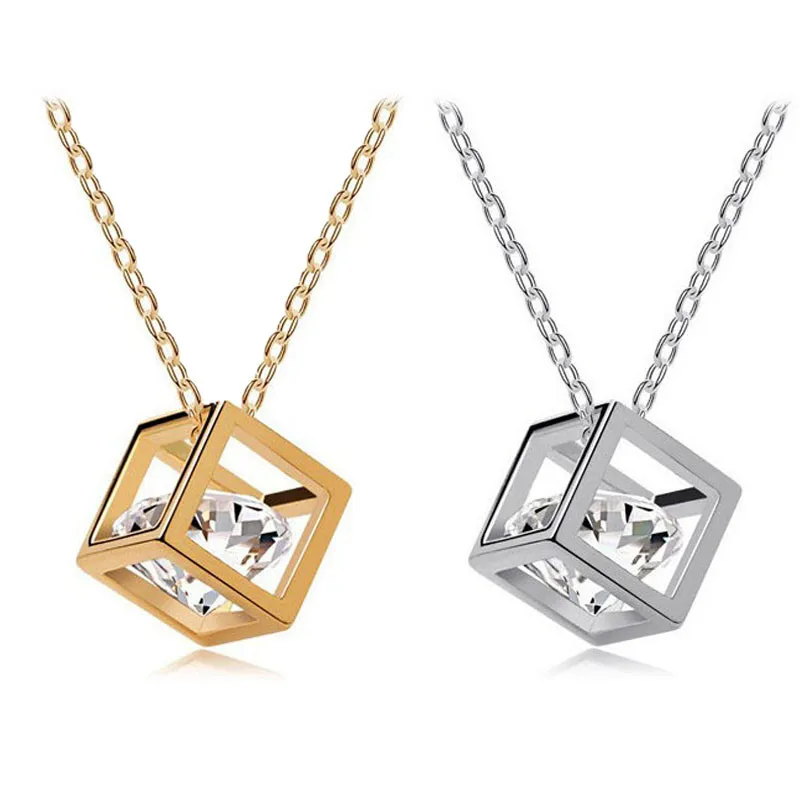 

2018 Women Chain Crystal Rhinestone Square Pendant Alloy Necklace Jewelry Silver Golden