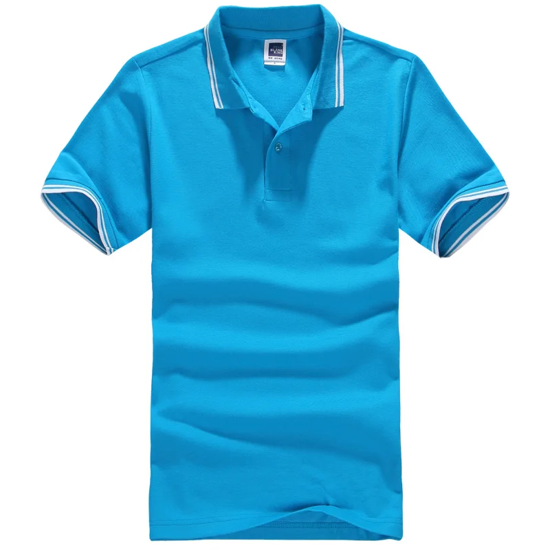 Брендовая одежда мужские рубашки поло дышащие хлопковые с коротким рукавом мужские с широкой талией с отложным воротником футболки размера плюс XXXL - Цвет: Lake Blue
