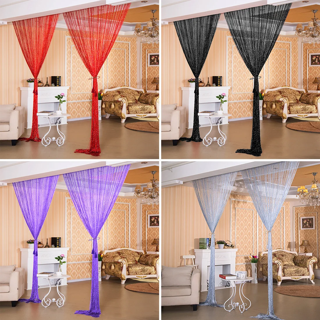 New Flash Silver Curtain Doors and Windows Separate Yarn Transparent Curtains Home Decorations Flashing Lines Shining Tassels