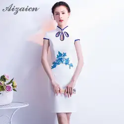 2018 Белый Лето Cheongsam мода на день рождения Традиционный китайский костюмы для женщин Свадебные Qipao Восточный вечернее платье