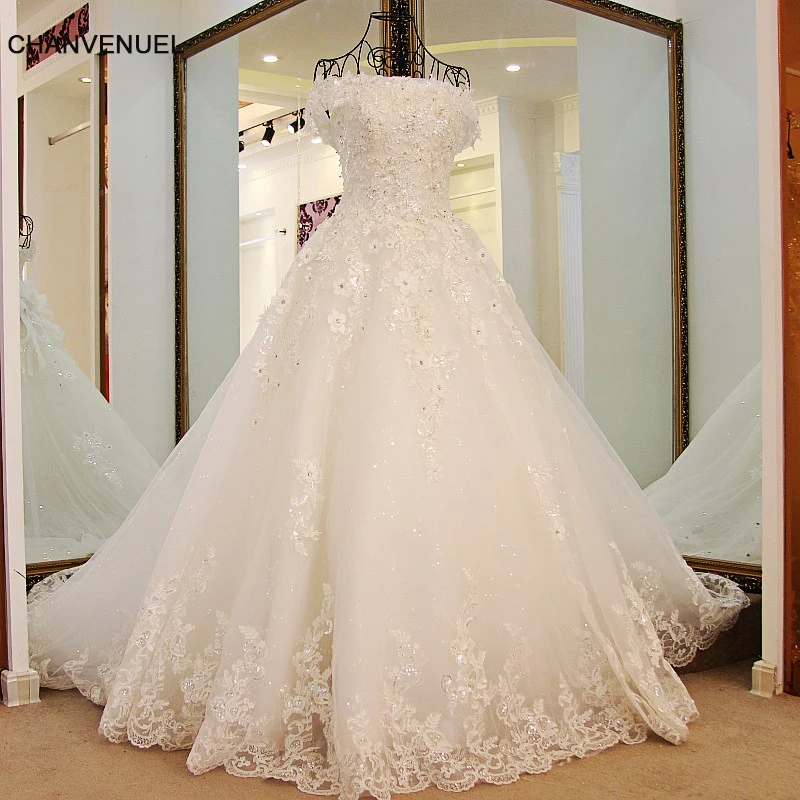 

LS98850 Princess Wedding Gowns Sweep Train Lace up Back Luxury Lace Wedding Dress Bride Dresses Robe De Mariage Hochzeitskleid