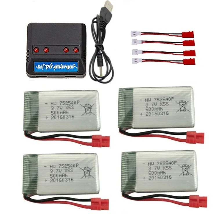 

YUKALA 3.7V 500mAh Battery/ USB Charger for X5 X5C X5S X5SW X5HW X5HC X5UC X5UW RC Drone Quadcopter Spare Bettery Parts 3
