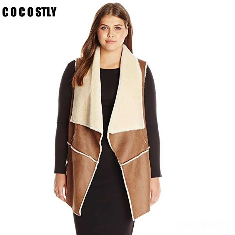 Vente Gilet d hiver femmes daim chaud polaire col rabattu gilet vestes sans manches Slim hauts manteau d extérieur gilet colete feminino