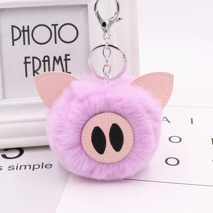 

Fashion Pompom Keychain Fake Rabbit Fur Ball KeyChain Pig Pompom Key Chain Pom Pom Animal Key Ring Women Bag Jewelry