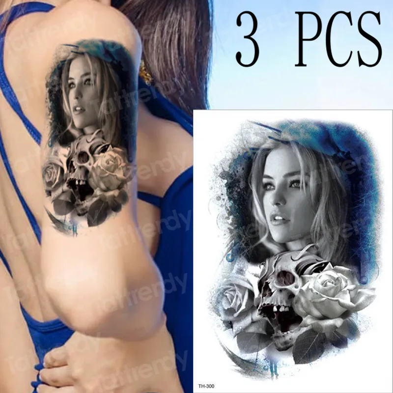 

3pcs/lot Blue enchantress temporary tattoos rose sugar skull tattoo sticker mexican day of the dead halloween body stickers new