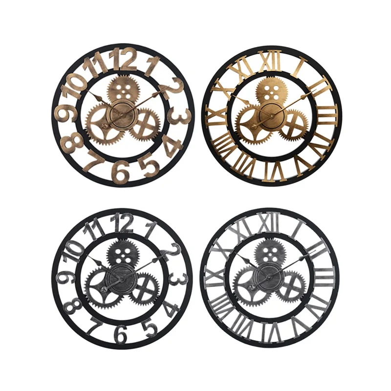 3D Ретро деревенские DIY декоративные Роскошные креативные бесшумные настенные часы деревянные ручной работы негабаритные настенные часы для бара кафе домашний декор