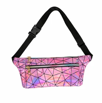 

2019 fashion women's chest bag PU leather bright color geometry hip hop pochete sling Messenger bag