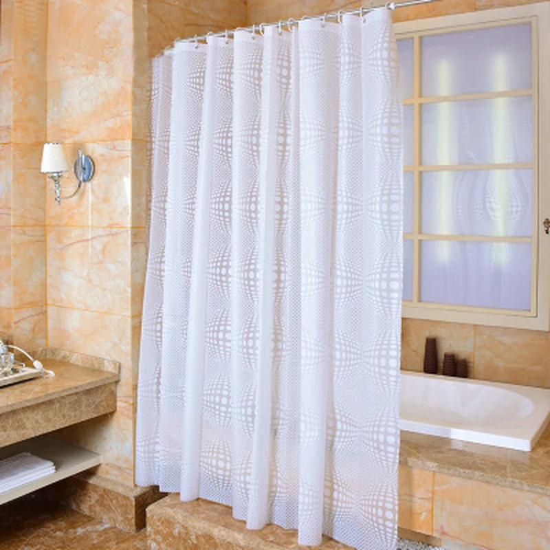 

White Ball Pattern PEVA Bathroom Waterproof Shower Curtains With Plastic Hooks