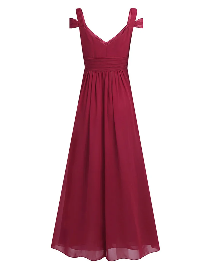 Navy Blue Burgundy Chiffon Off-The-Shoulder Long Bridesmaid Dress ...