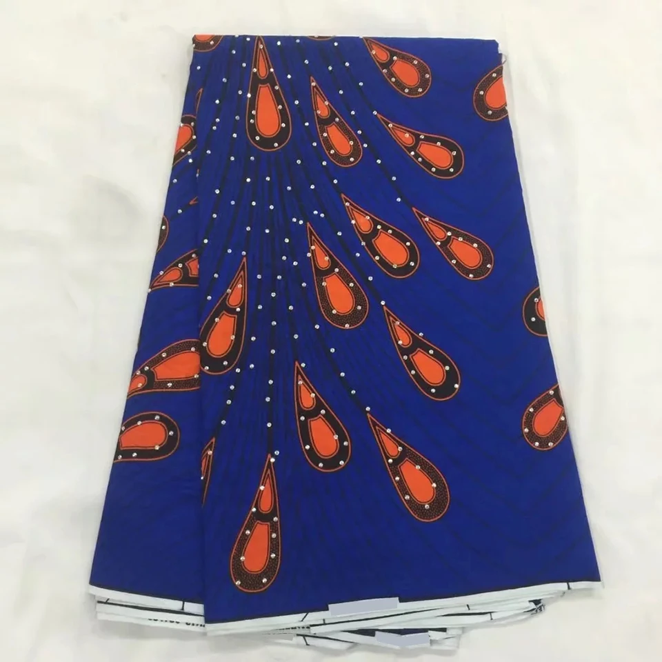

Latest design African wax fabric,African Fabrics Mitex Holland Block Wax Print/Kitenge Embedded Rhinestones 6yards LSTZ-6