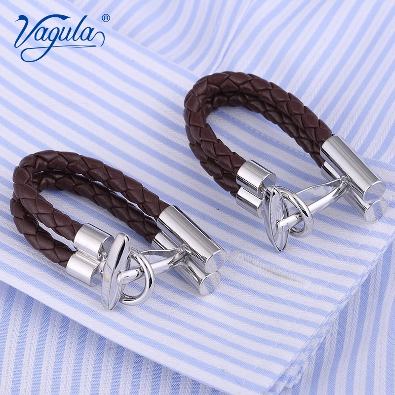 

VAGULA Gemelos Classic Silver-color Leather Copper Men Cufflink Luxury gift Party Wedding PU Shirt Buttons Funny Cuff link 217