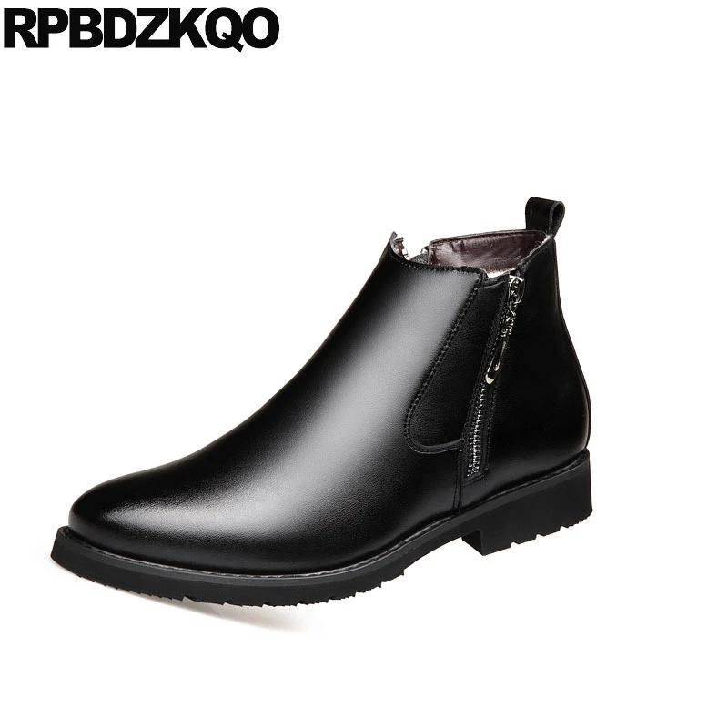 

waterproof designer zipper fur winter formal oxford lace up mens dress boots ankle business party pointed toe black shoes 2018