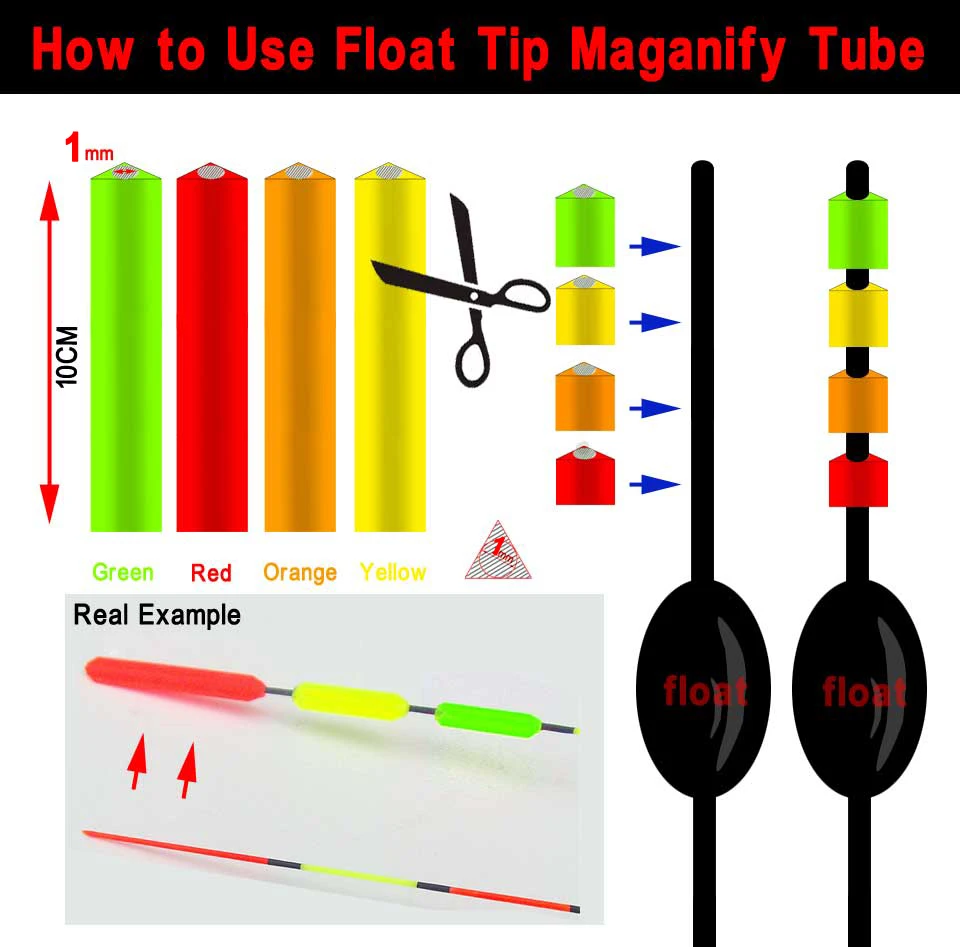 Bimoo 4 шт. для 1 мм поплавок сигнал Maganify Яркий Цвет Треугольная трубка 1 мм внутренний диаметр эрект тонкий длинный Плавающий поплавок