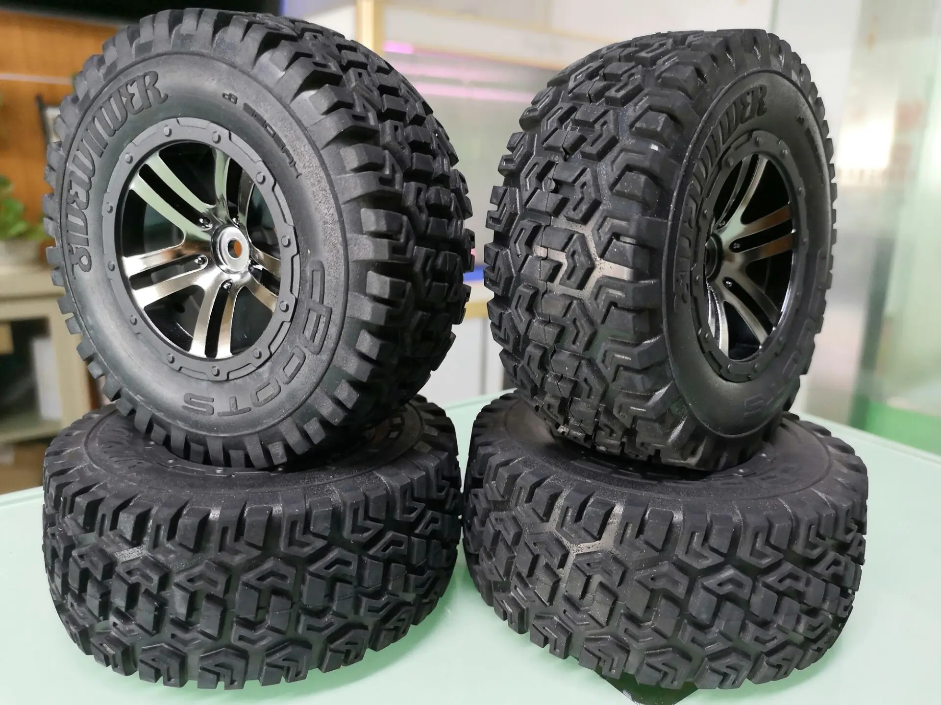 

1/10 Short Course silver wheel tire set for 1/10 727 slash Slash A10 VKAR Hobao 10SC 4PCS