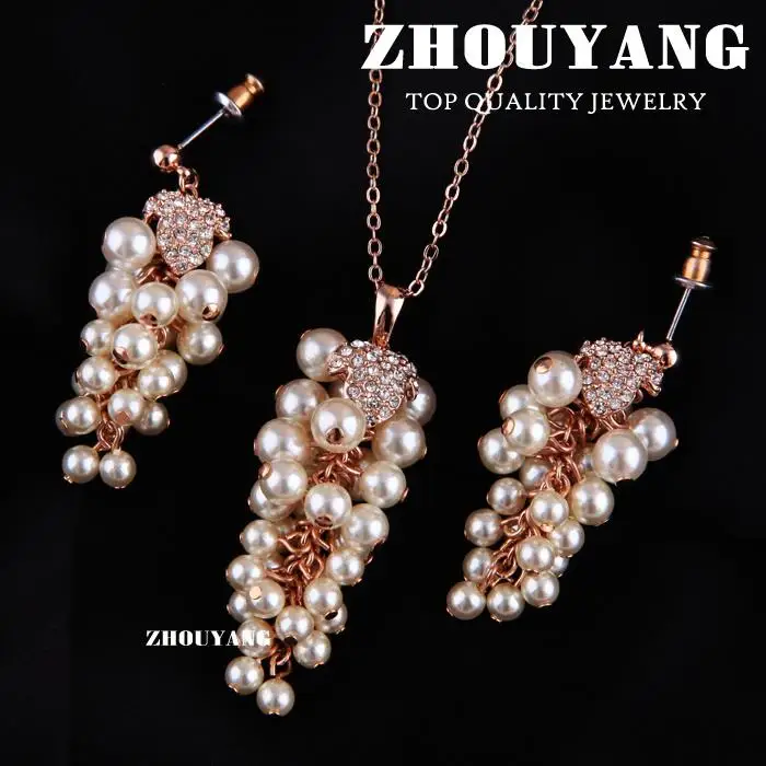 ITALINA Rose Gold Color Noble Elegance Grape Shape Jewelry Necklace Earring Set For Women Gift S025