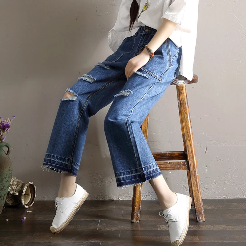 Summer Women Jeans Loose Streetwear Denim Pants Ripped