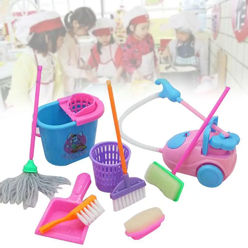 

9Pcs/Set Pretend Play Toy Cleaning Mop Broom Tools Pretend Play Furniture Toys Kit Toys For Children Girls Kids