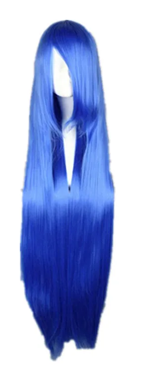 Зеленый парик Fei-Show синтетическое Термостойкое волокно 100 см/40 дюймов длинные прямые волосы мультфильм костюм для ролевых игр - Цвет: Синий
