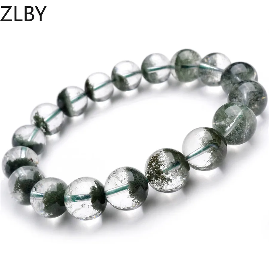 

100% Genuine Natural Green Phantom Quartz Crystal Round Bead Stretch Bracelet Women Female 11mm