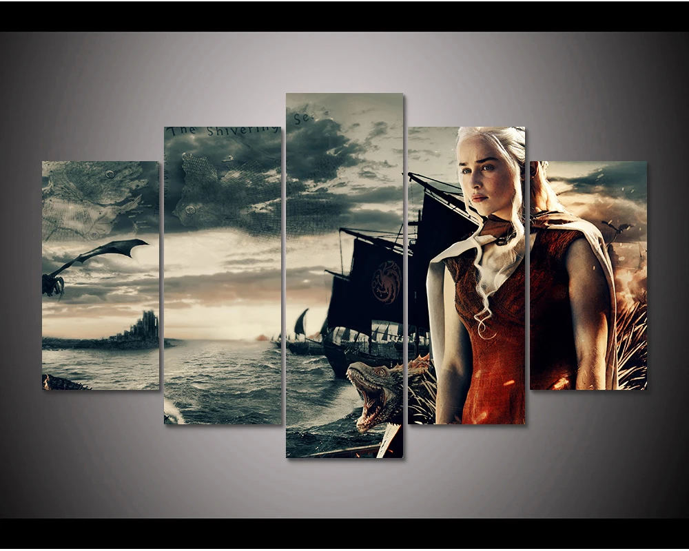 

Framed HD Print 5pcs Game of Thrones daenerys targaryen canvas art Painting modern home decor wall art picture painting /PT1078