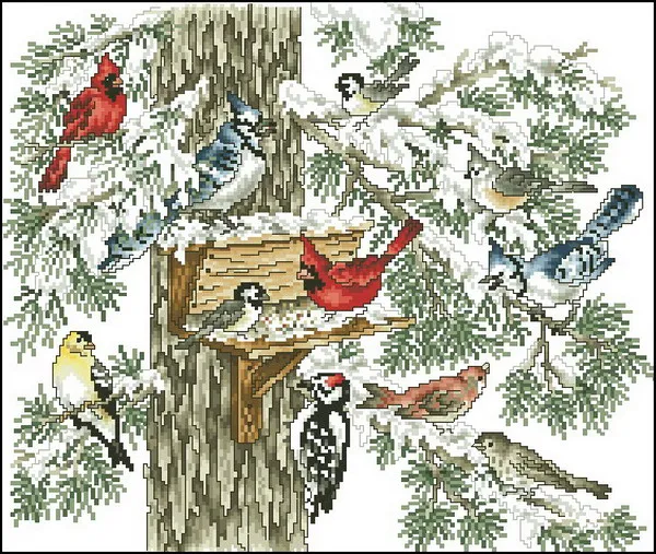 

Gold Collection Counted Cross Stitch Kit The Gathering Place Birds Bird in Winter Snow Robin Singing janlynn
