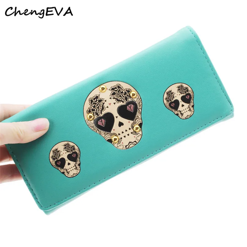 

Hot Sale Attractive Elegant Women Creative Rivet Skull Pattern Wallet Purse Long Leather Wallet Free Shipping Dec 13