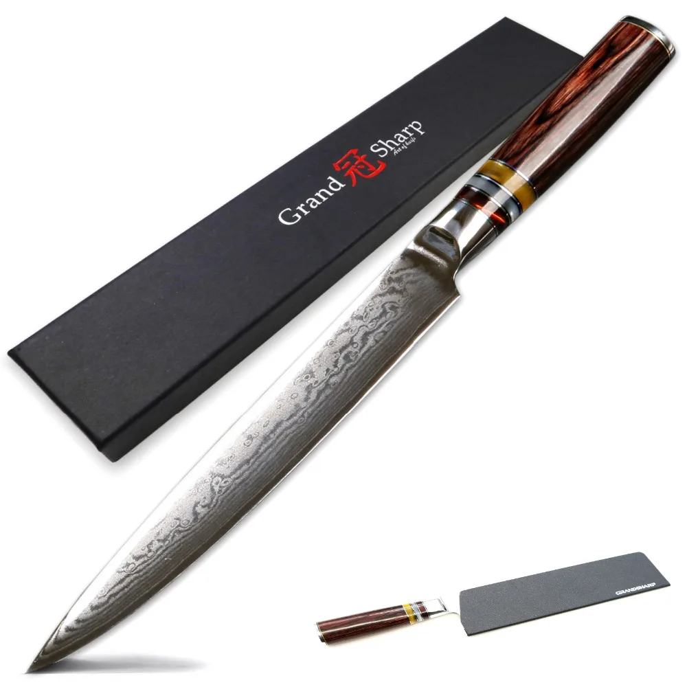 Damascus Kitchen Knives Slicing Carving Chef Knife Japanese vg10 Damascus Steel Salmon Ham Knife Sashimi Sushi Cake Tools Slicer Damascus Kitchen Knives Slicing Carving Chef Knife Japanese vg10 Damascus Steel Salmon Ham Knife Sashimi Sushi Cake Tools Slicer