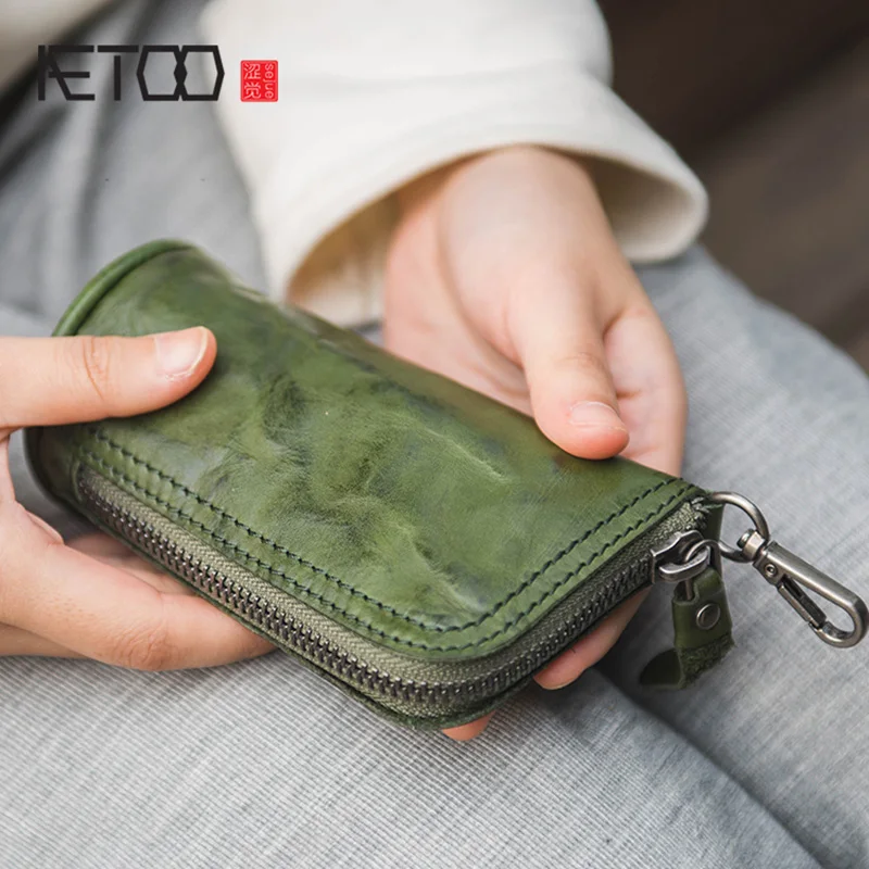 

AETOO Key bag, female leather handmade multifunctional waist hanging Korean coin wallet, cowhide car key bag