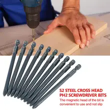 10 шт 1/4 дюйма шестигранный хвостовик 100 мм S2 Сталь с крестообразной головкой, отвертка, биты, PH2/PH1 с алмазным напылением для puntas destornillador parafusadeira
