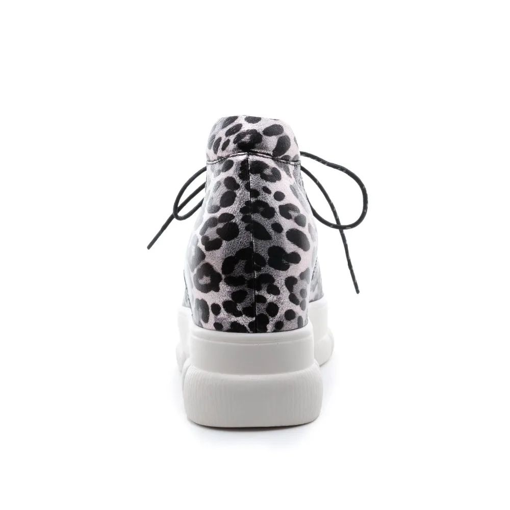 Léopard Imprimer Coins Vulcanisé Chaussures À Lb5 Bout Rond Verni Lacets Femmes Leopard Plate Cuir Épais Fond Grande Taille Baskets En Casual forme De SUqVpzM