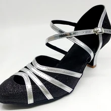 HXYOO обувь для латинских танцев; элегантная женская обувь для бальных танцев; женская обувь на мягкой подошве; цвет серый, серебристый; высота каблука 4,5-8,5 см; JYG429