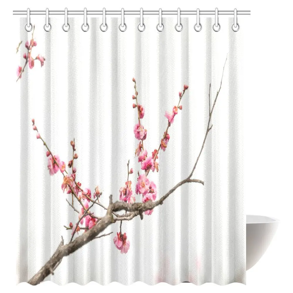 Floral Shower Curtain, Japanese Sakura Cherry Trees Blossom Spring