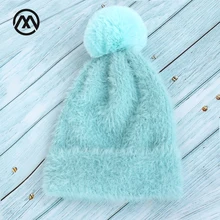 Осенне-зимние женские Новые Вязаные хлопковые шапки теплые и удобные однотонные Модные Лыжные шапки унисекс с помпонами из кроличьего меха