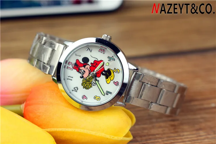 Hot style children's cartoon Disney Mickey Mouse Mickey Mouse cartoon quartz steel band watch boys and girls watch
