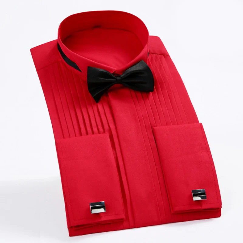 Men's French Cuff Tuxedo Shirt Solid Color Wing Tip Collar Shirt Men Long Sleeve Dress Shirts Formal Wedding Bridegroom