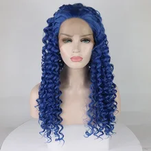 Fantasy beauty высококачественный парик с кружевом спереди женский длинный полный курчавый Темный синий парик для косплея парик вечерние парики