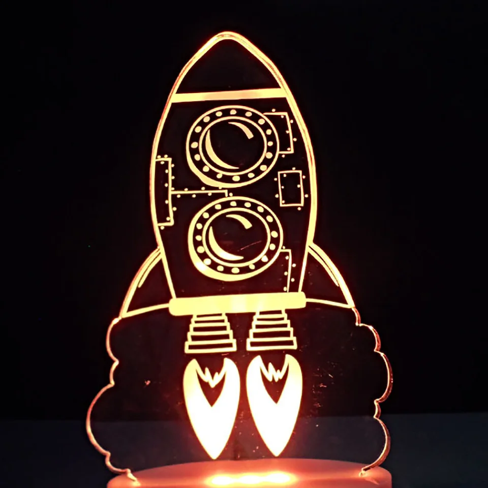 7 Colors Changing Visual 3D Led Light Fixture Rocket Take Off Usb Table Lamp Home Decor Atmosphere Night Light Kid Birthday Gift