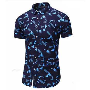 

Men's Print Button Turn-Down Collar Slim Fit Short Sleeve Shirt Hawaiian Summer Casual Male Flower Print Holiday Camisa 7.12