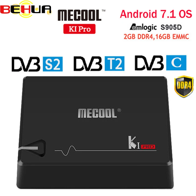 ТВ приставка MECOOL KI PRO Android 7 1 DVB T2 S2 C Декодер Amlogic S905D четырехъядерный 1000 м BT4.1 2G/16G K1 Pro