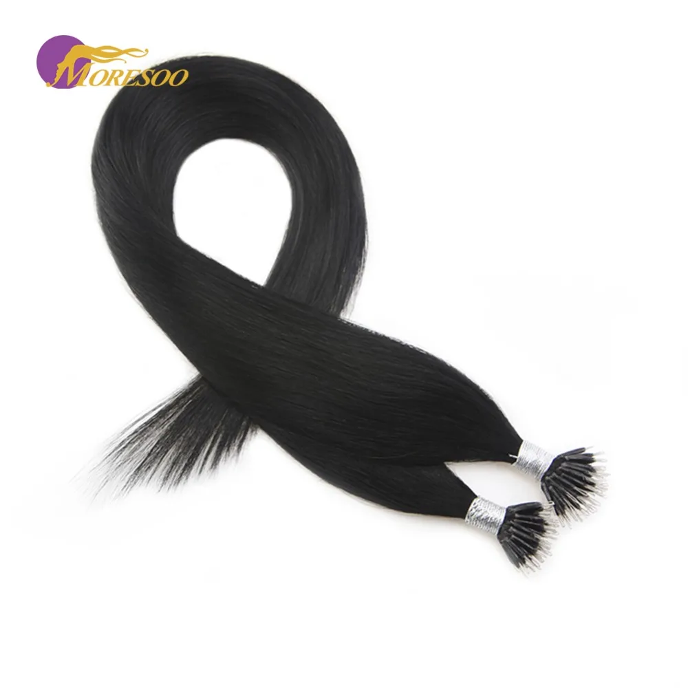 

Moresoo Nano Ring Hair Extensions Jet Black #1 Micro Nano Hair Extensions 100% Real Remy Human Hair 0.8g/strand 50Strands/40G