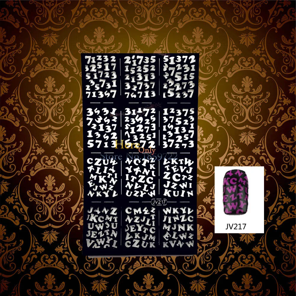 

1PC Easy Use Black Nail Art Stencil Guide Arabic Number Designs HBJV217 Letter Pattern Hollow Nail Sticker Vinyls Manicure Tools